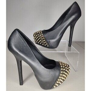 Steve Madden Bolddd Black Gold Stud Embellished Platform Heels Women's Size 7.5